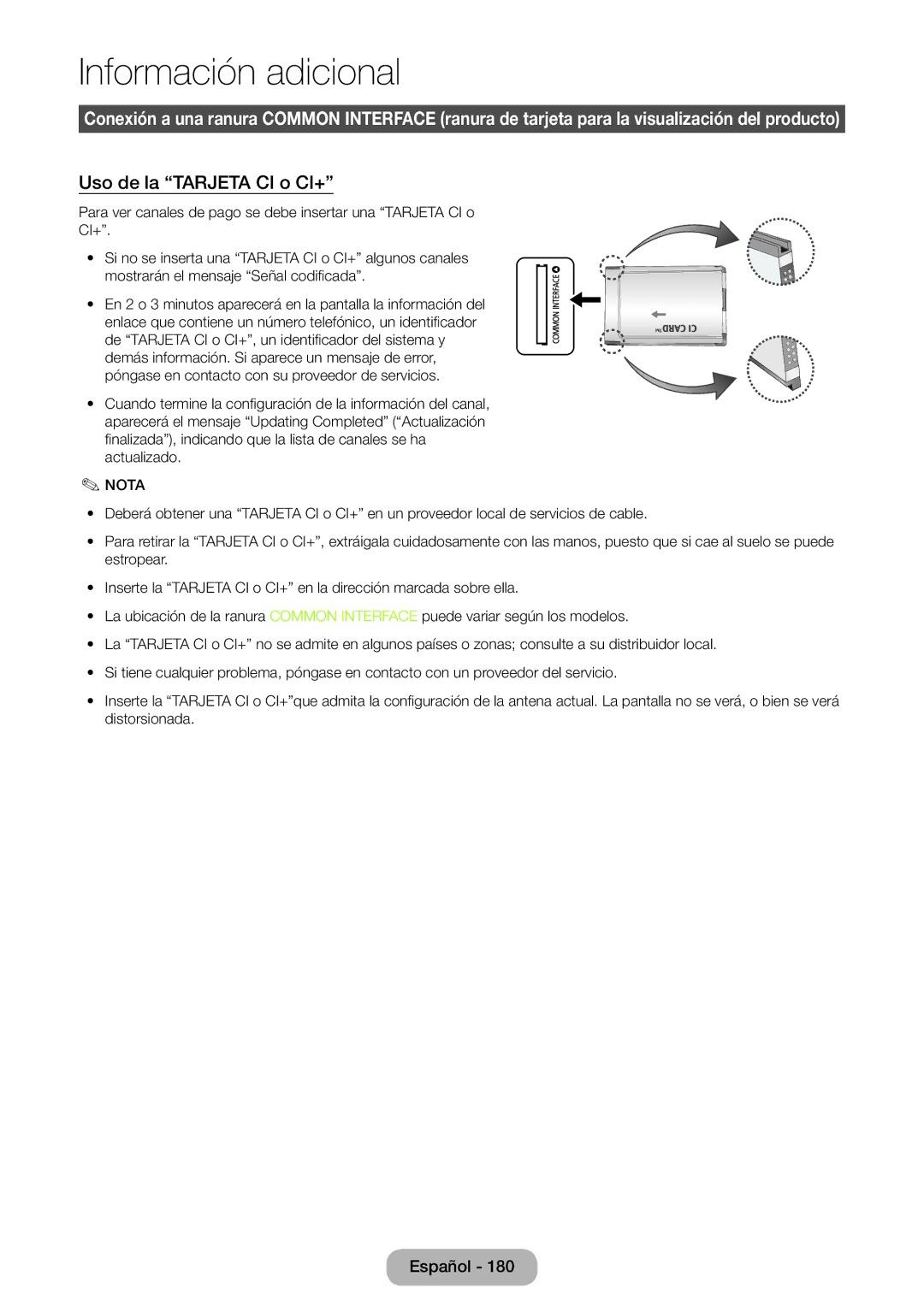 Samsung LT23B550EW/EN manual Uso de la Tarjeta CI o CI+ 