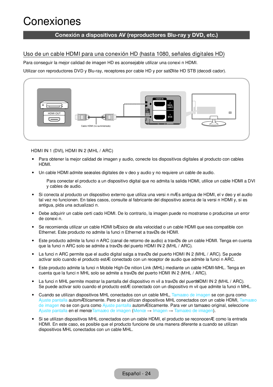 Samsung LT23B550EW/EN manual Conexiones, Conexión a dispositivos AV reproductores Blu-ray y DVD, etc 