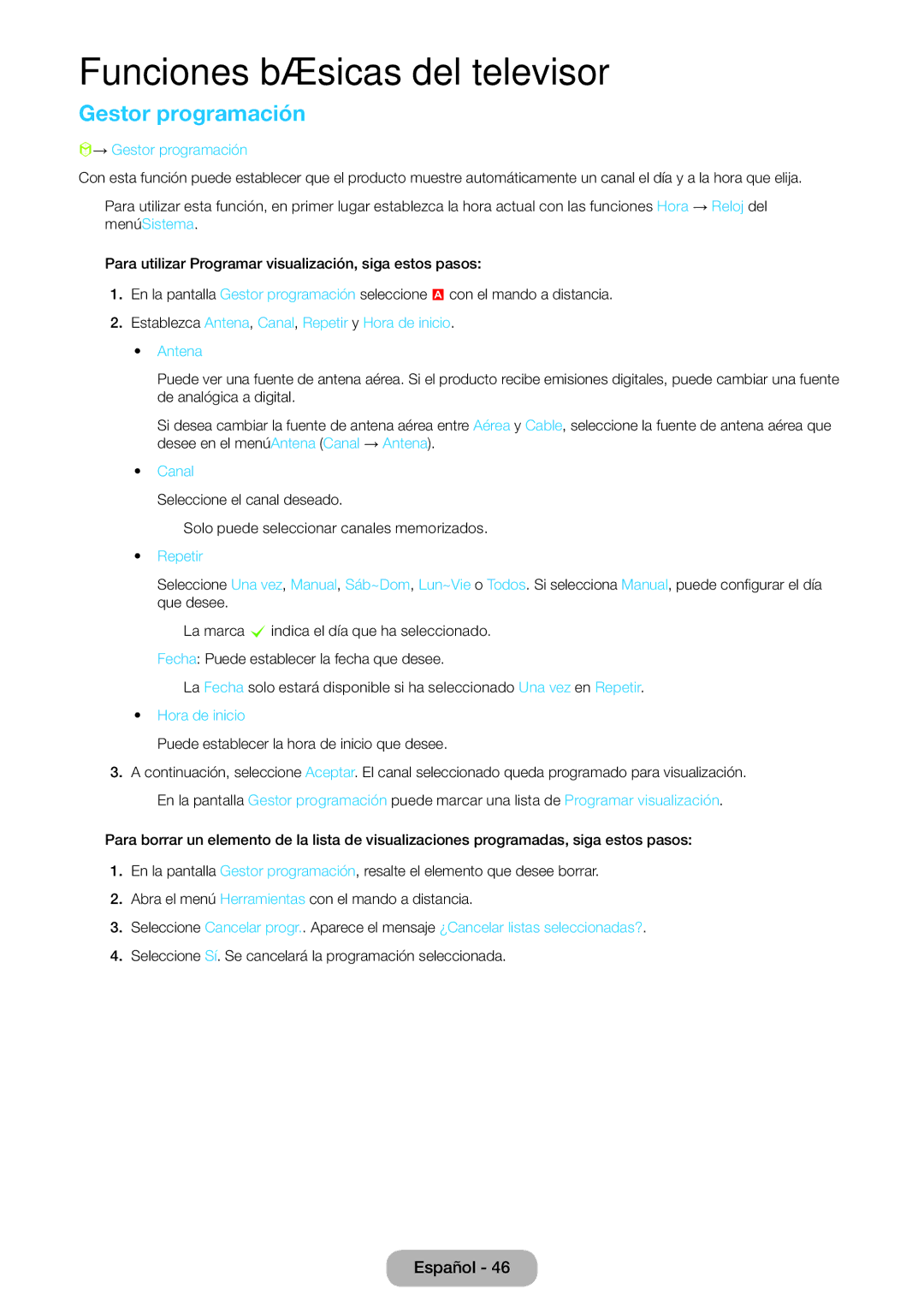 Samsung LT23B550EW/EN manual Gestor programación 