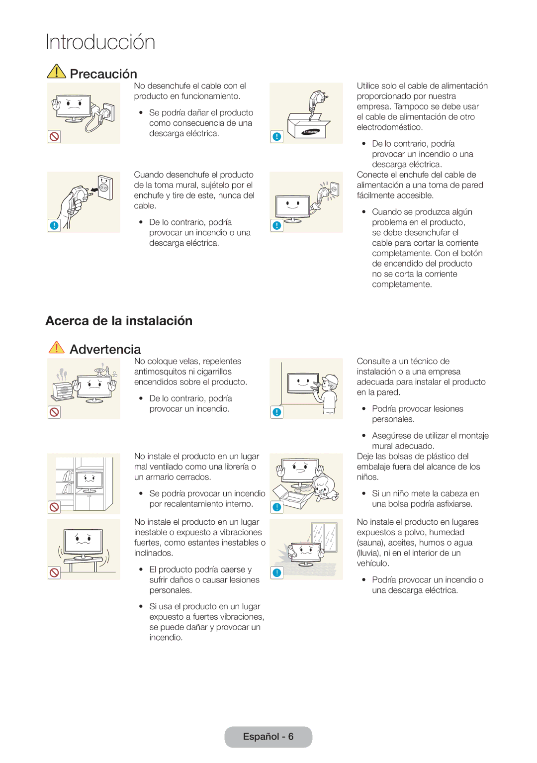 Samsung LT23B550EW/EN manual Acerca de la instalación 