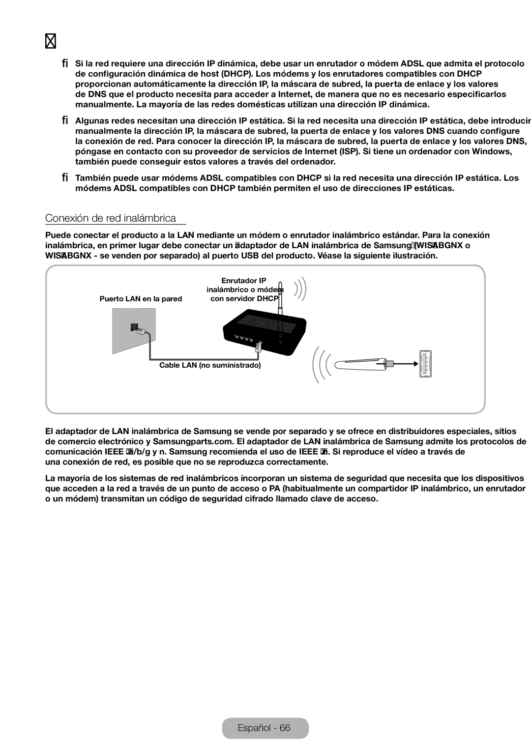 Samsung LT23B550EW/EN manual Conexión de red inalámbrica 