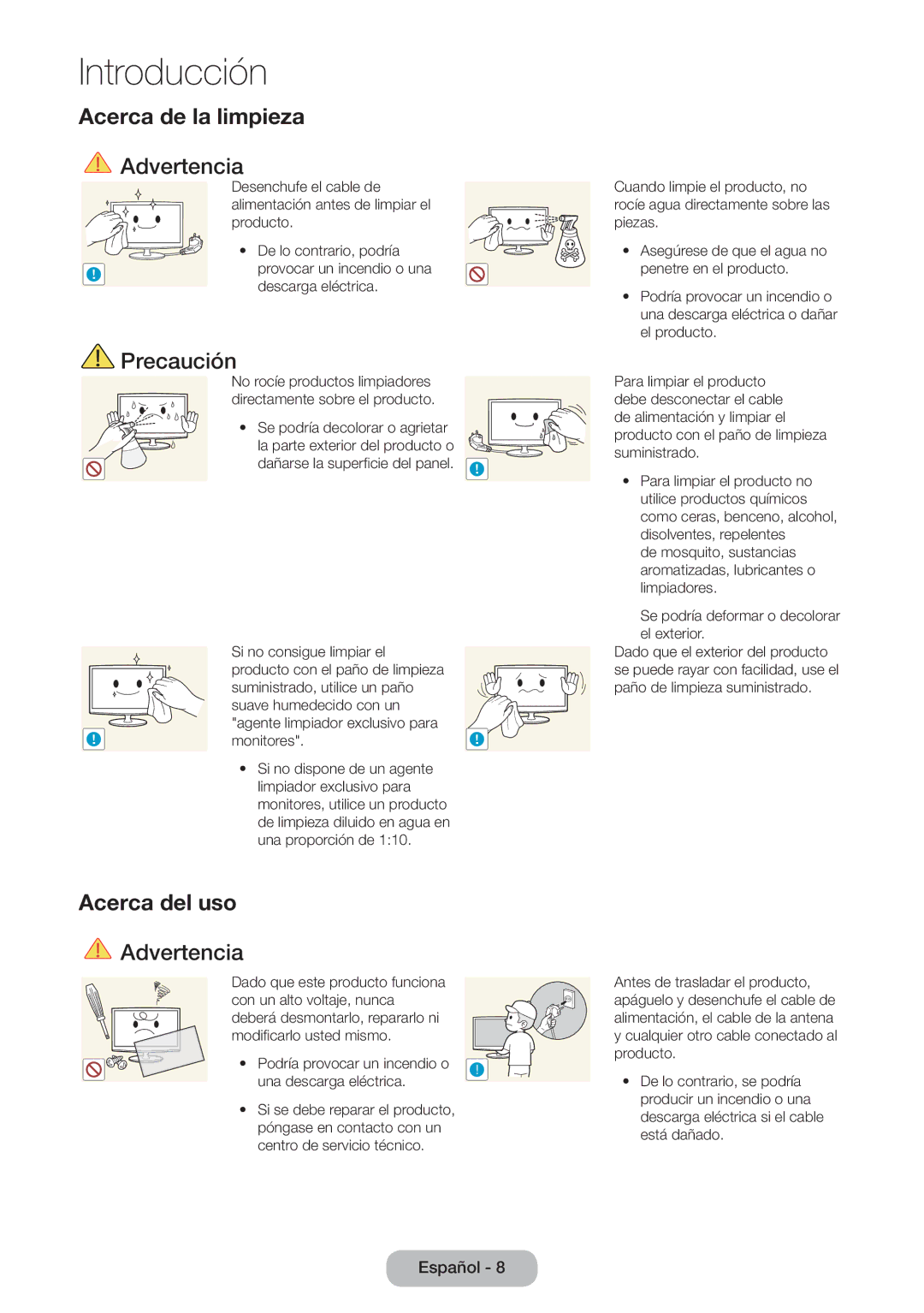 Samsung LT23B550EW/EN manual Acerca de la limpieza 