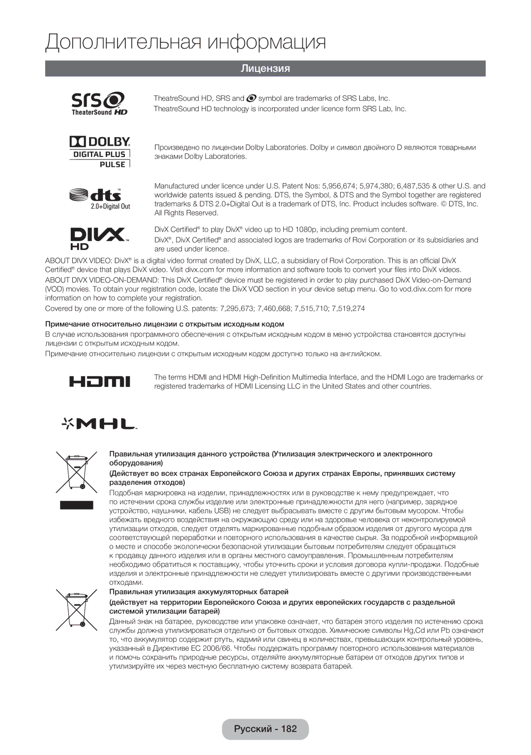 Samsung LT23B550EXH/CI, LT23B550EX/CI manual Лицензия 