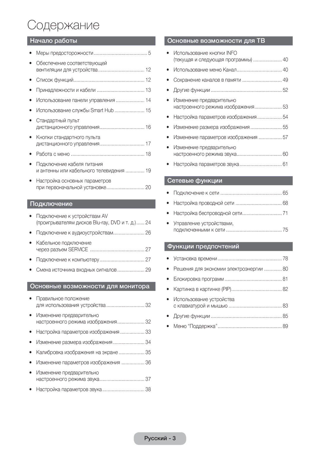 Samsung LT23B550EX/CI manual Начало работы, Подключение, Основные возможности для монитора, Основные возможности для ТВ 