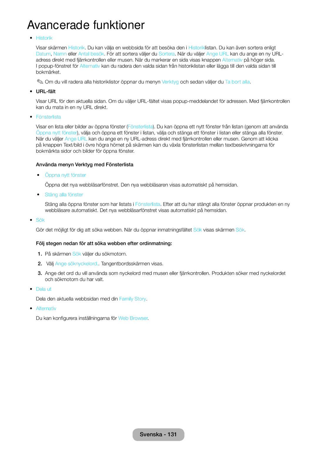 Samsung LT27B550EX/XE, LT23B550EX/XE Historik, Fönsterlista, Öppna nytt fönster, Stäng alla fönster, Dela ut, Alternativ 