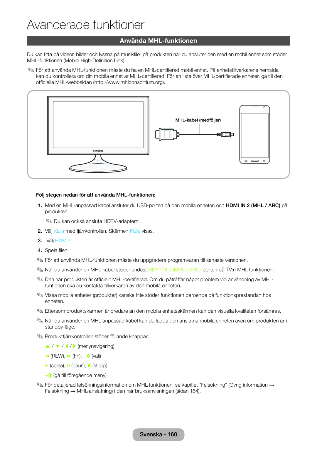 Samsung LT23B550EX/XE, LT27B550EX/XE manual Använda MHL-funktionen 