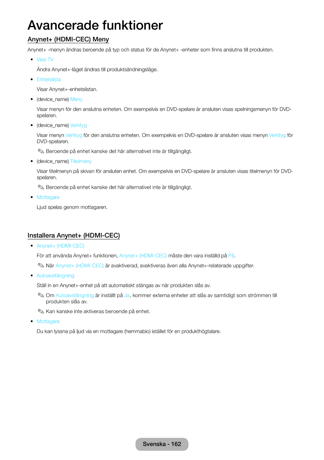 Samsung LT23B550EX/XE, LT27B550EX/XE manual Anynet+ HDMI-CEC Meny, Installera Anynet+ HDMI-CEC 