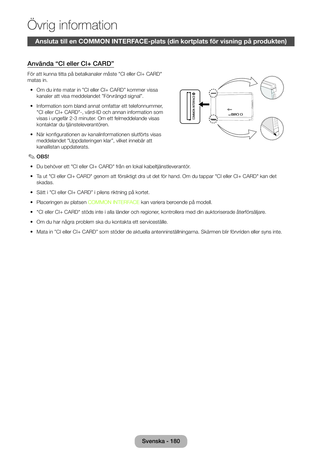 Samsung LT23B550EX/XE, LT27B550EX/XE manual Använda CI eller CI+ Card 