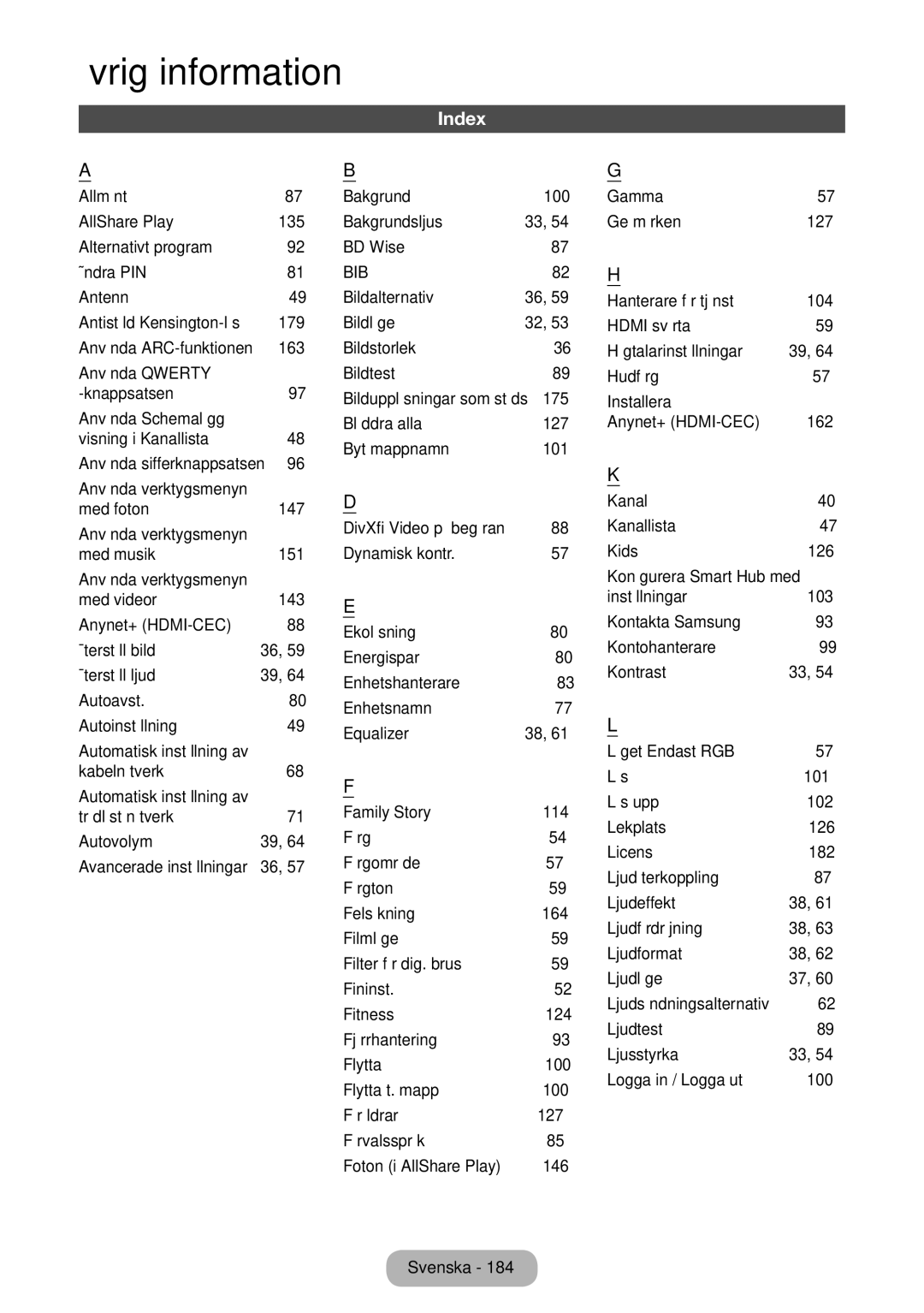 Samsung LT23B550EX/XE, LT27B550EX/XE manual Index 