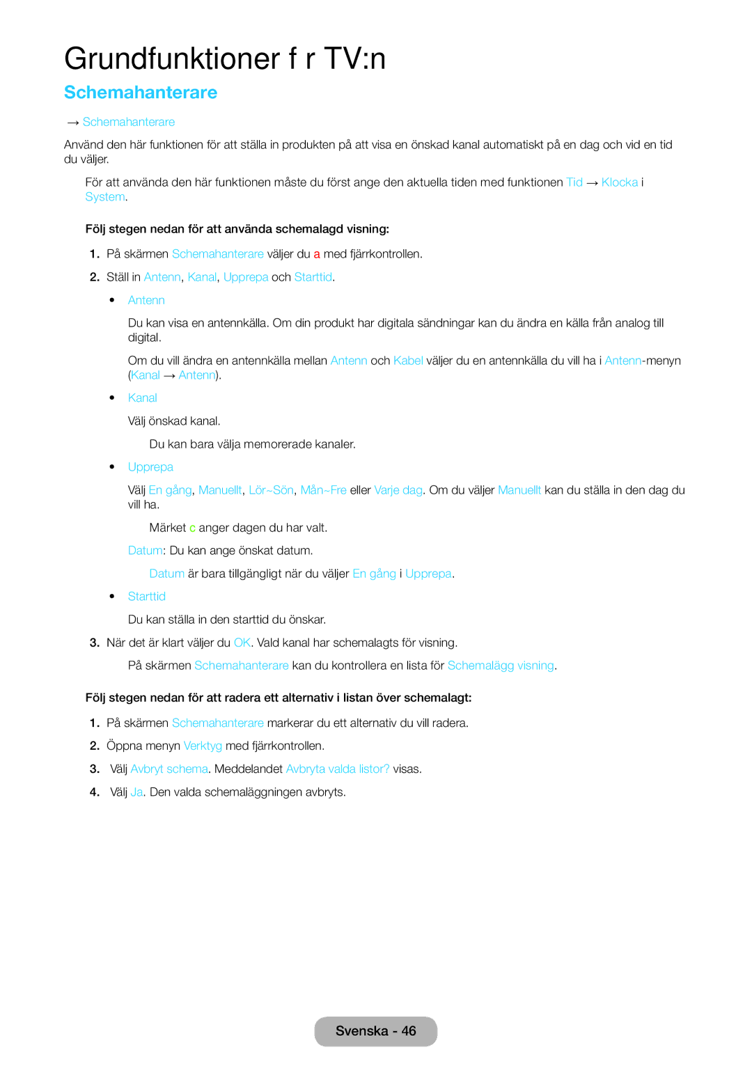 Samsung LT23B550EX/XE, LT27B550EX/XE manual Schemahanterare 