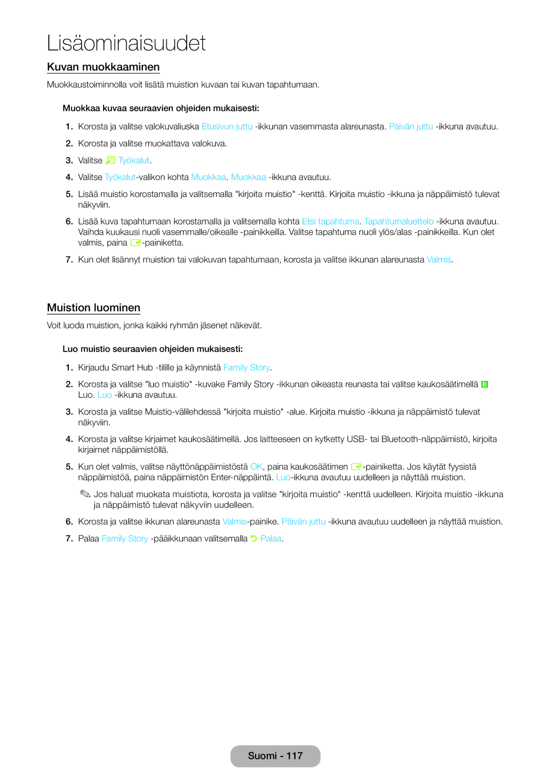 Samsung LT27B550EX/XE, LT23B550EX/XE manual Kuvan muokkaaminen, Muistion luominen 