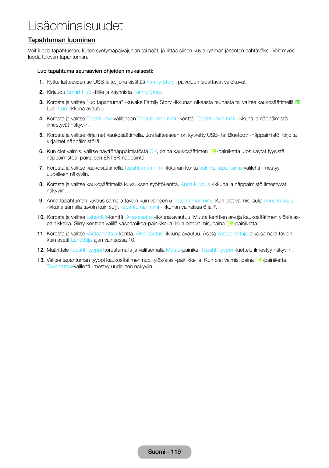 Samsung LT27B550EX/XE, LT23B550EX/XE manual Tapahtuman luominen 