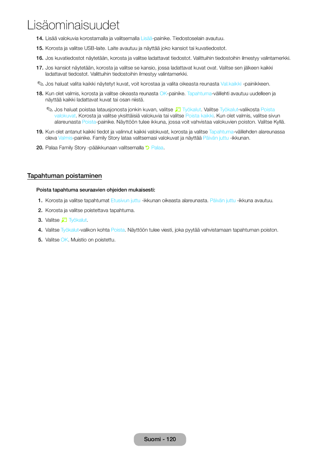 Samsung LT23B550EX/XE, LT27B550EX/XE manual Tapahtuman poistaminen 