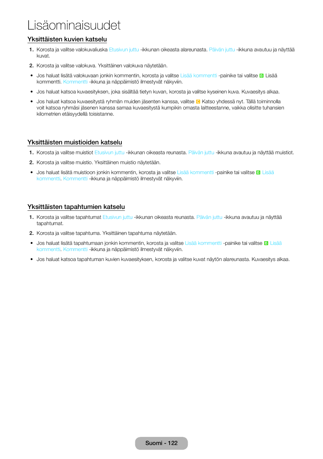 Samsung LT23B550EX/XE Yksittäisten kuvien katselu, Yksittäisten muistioiden katselu, Yksittäisten tapahtumien katselu 