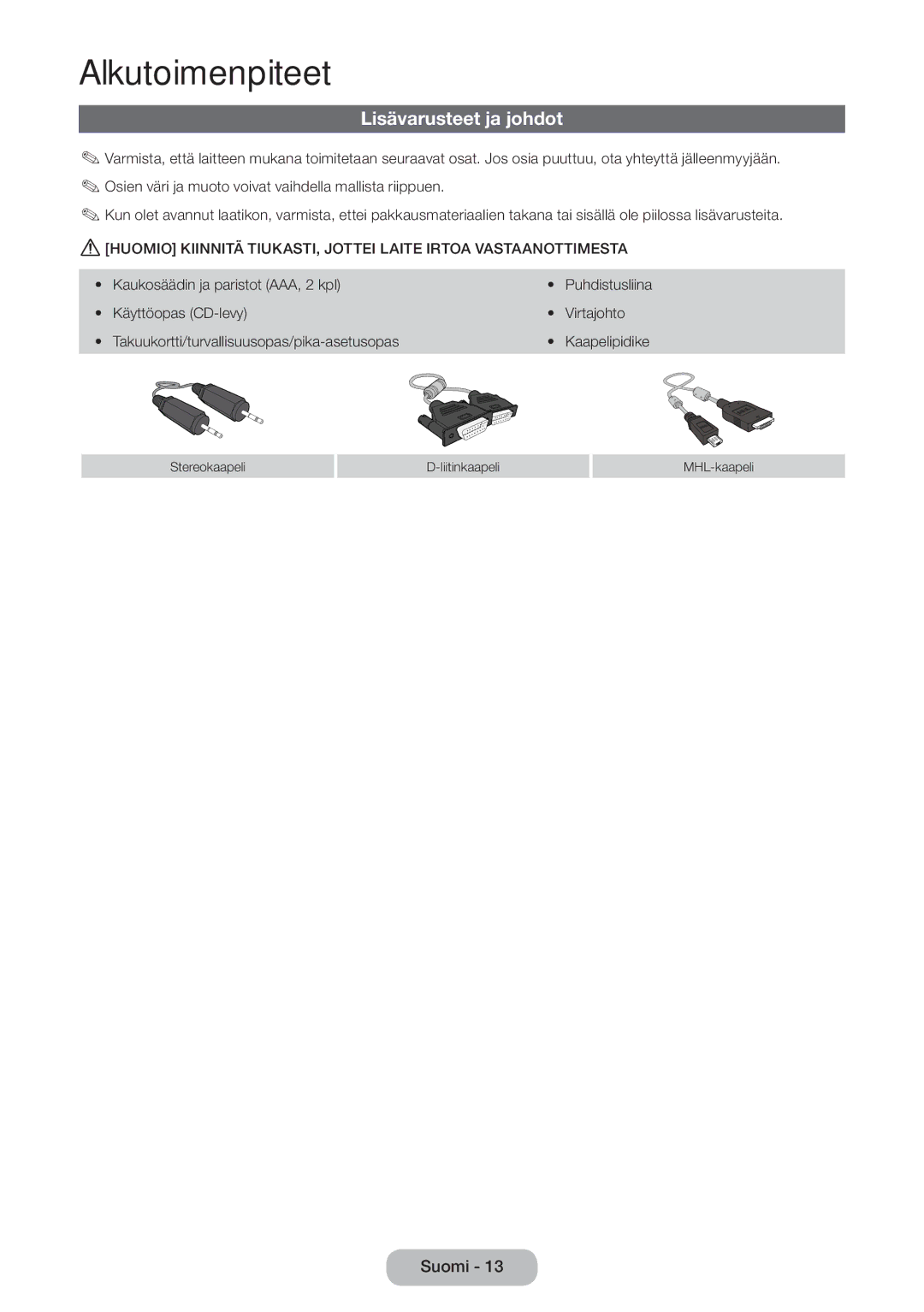 Samsung LT27B550EX/XE, LT23B550EX/XE manual Lisävarusteet ja johdot 