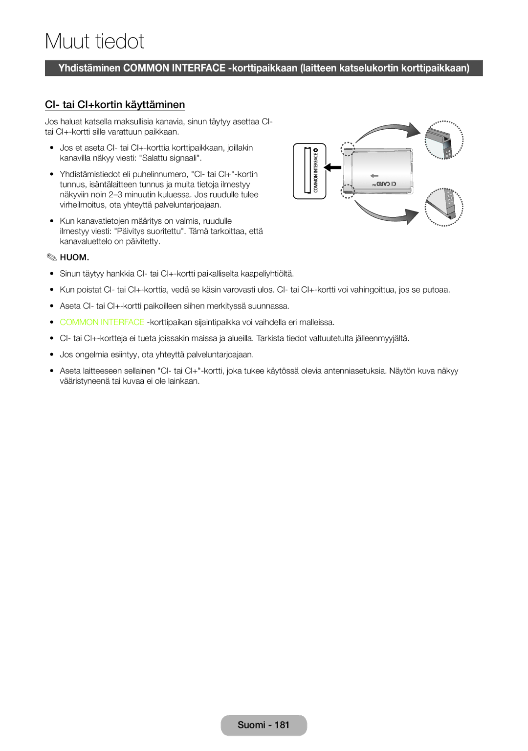 Samsung LT27B550EX/XE, LT23B550EX/XE manual CI- tai CI+kortin käyttäminen 