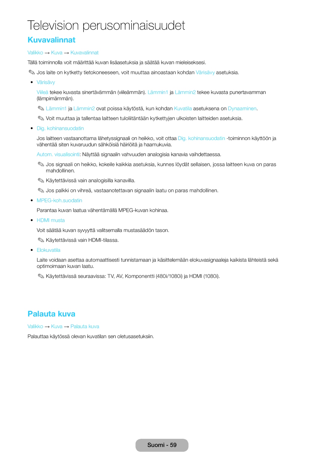 Samsung LT27B550EX/XE, LT23B550EX/XE manual Dig. kohinansuodatin, MPEG-koh.suodatin, Elokuvatila 