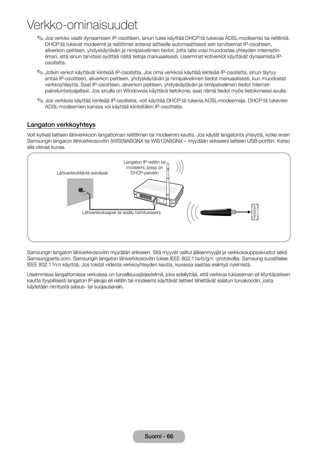 Samsung LT23B550EX/XE, LT27B550EX/XE manual Langaton verkkoyhteys 