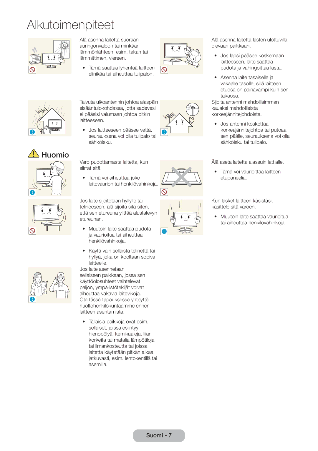 Samsung LT27B550EX/XE, LT23B550EX/XE manual Kun lasket laitteen käsistäsi, käsittele sitä varoen 