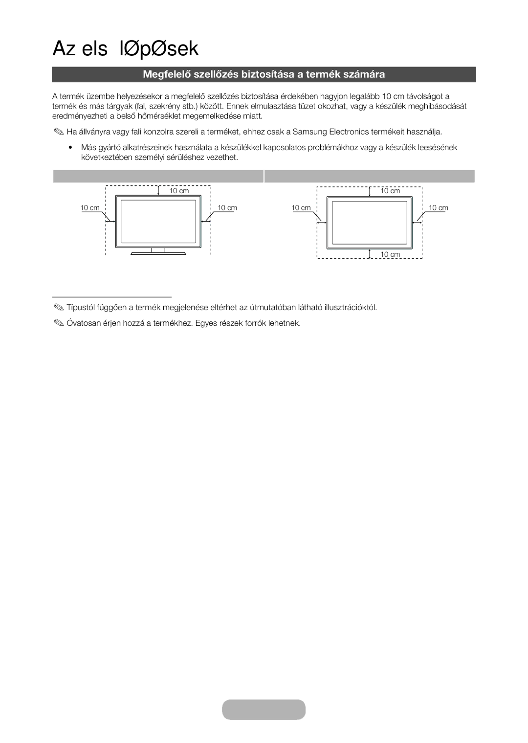 Samsung LT24C350EW/EN, LT23C350EW/EN manual Megfelelő szellőzés biztosítása a termék számára, További figyelmeztetések 