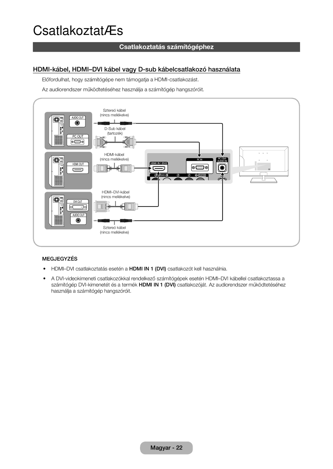 Samsung LT27C350EW/EN, LT23C350EW/EN, LT22C350EW/EN, LT24C350EW/EN, LT24C370EW/EN, LT27C370EW/EN Csatlakoztatás számítógéphez 