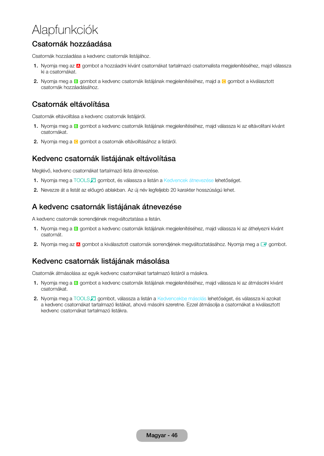 Samsung LT22C350EW/EN, LT23C350EW/EN, LT24C350EW/EN, LT24C370EW/EN, LT27C350EW/EN, LT27C370EW/EN manual Csatornák hozzáadása 