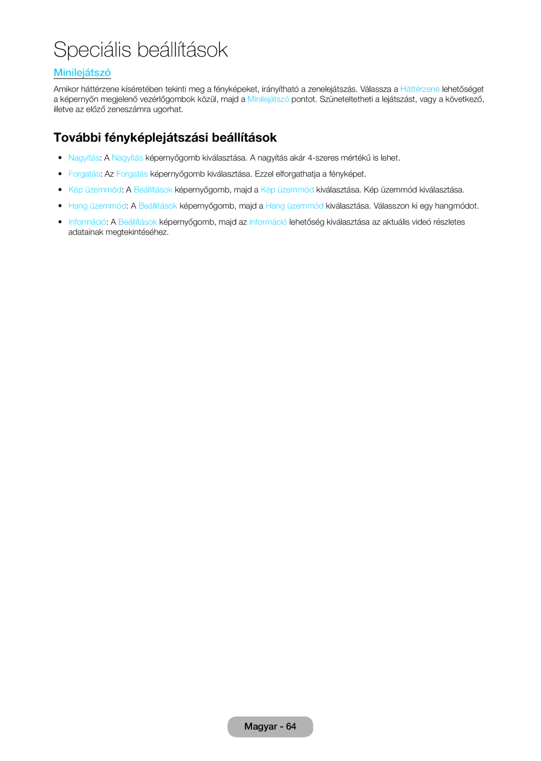 Samsung LT22C350EW/EN, LT23C350EW/EN, LT24C350EW/EN, LT24C370EW/EN manual További fényképlejátszási beállítások, Minilejátszó 