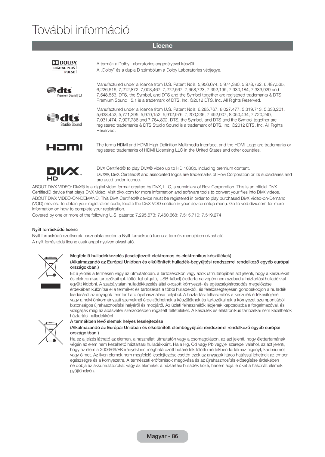 Samsung LT27C370EW/EN, LT23C350EW/EN, LT22C350EW/EN, LT24C350EW/EN, LT24C370EW/EN, LT27C350EW/EN, LT27C350EW/XE manual Licenc 