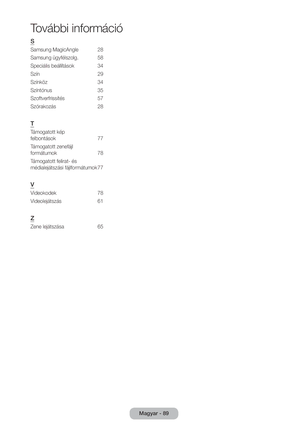 Samsung LT23C350EW/XE, LT23C350EW/EN, LT22C350EW/EN, LT24C350EW/EN manual Videokodek Videolejátszás Zene lejátszása Magyar 