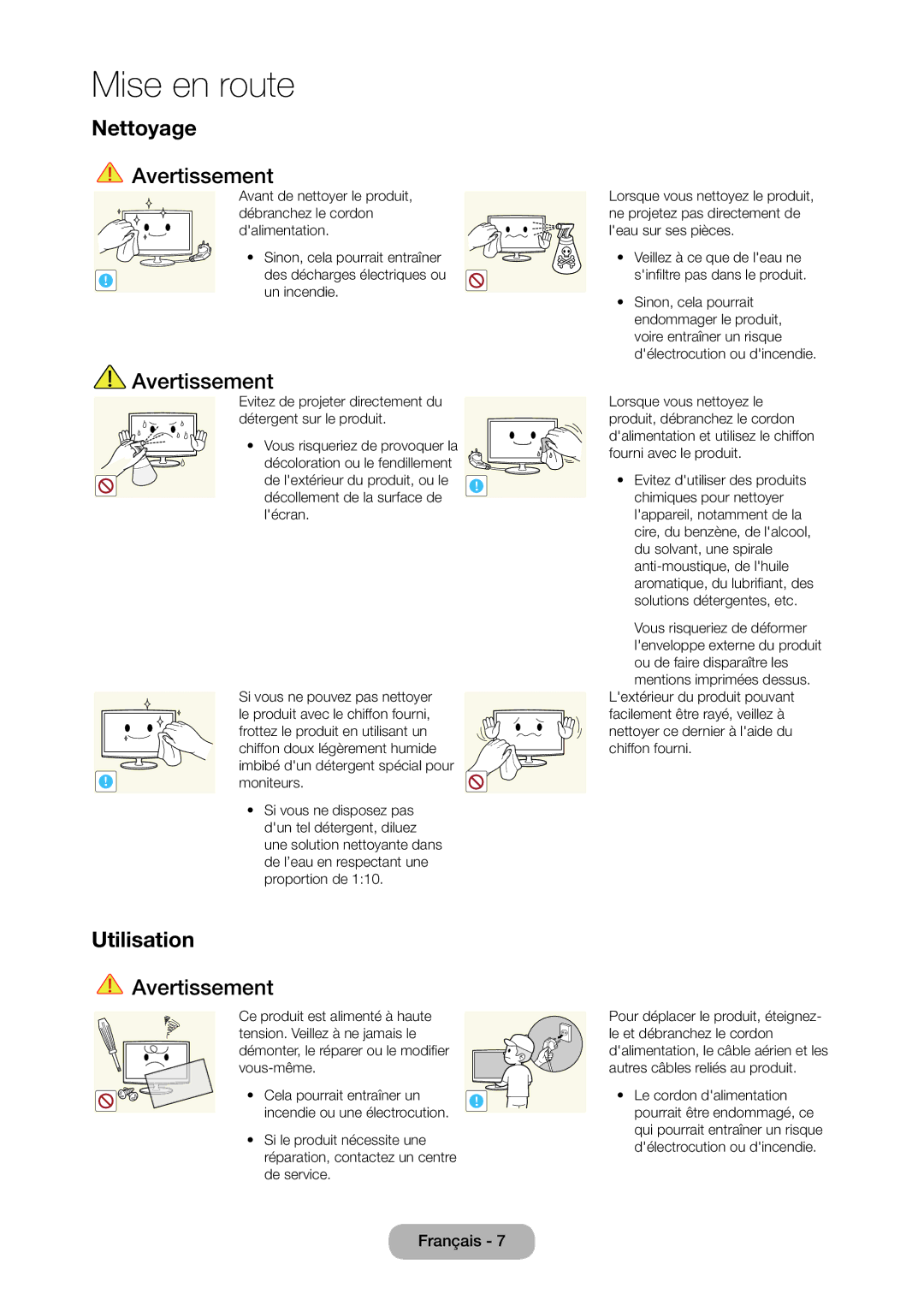 Samsung LT22C350EW/EN, LT23C350EW/EN, LT24C350EW/EN, LT24C370EW/EN, LT27C350EW/EN, LT27C370EW/EN manual Nettoyage, Utilisation 