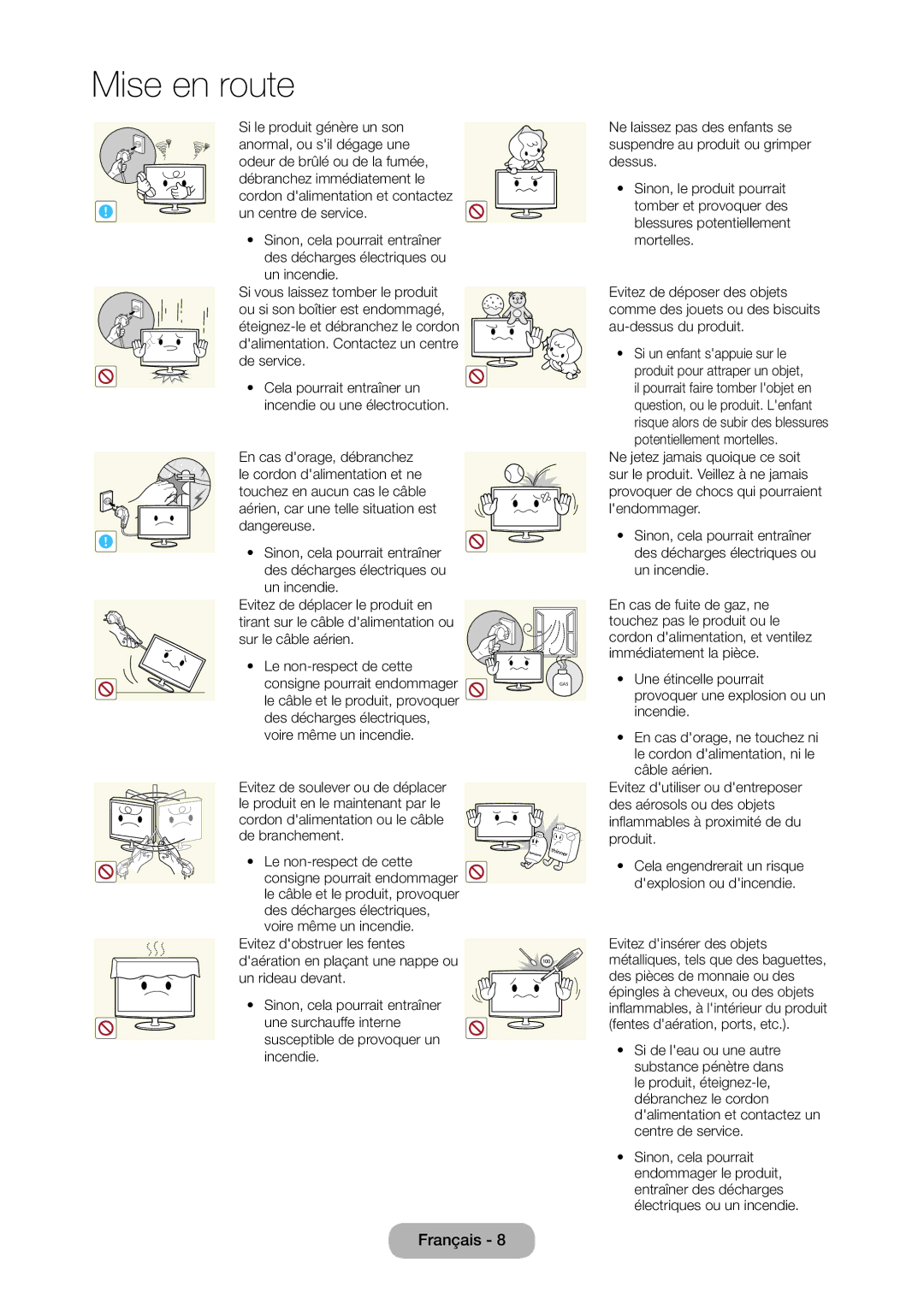 Samsung LT24C350EW/EN manual Si le produit génère un son, Anormal, ou sil dégage une, Odeur de brûlé ou de la fumée 