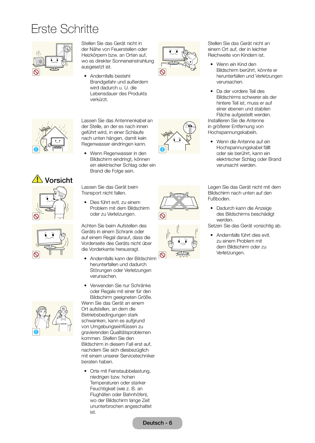 Samsung LT23C350EW/EN, LT22C350EW/EN manual Wenn Regenwasser in den Bildschirm eindringt, können, Brand die Folge sein 