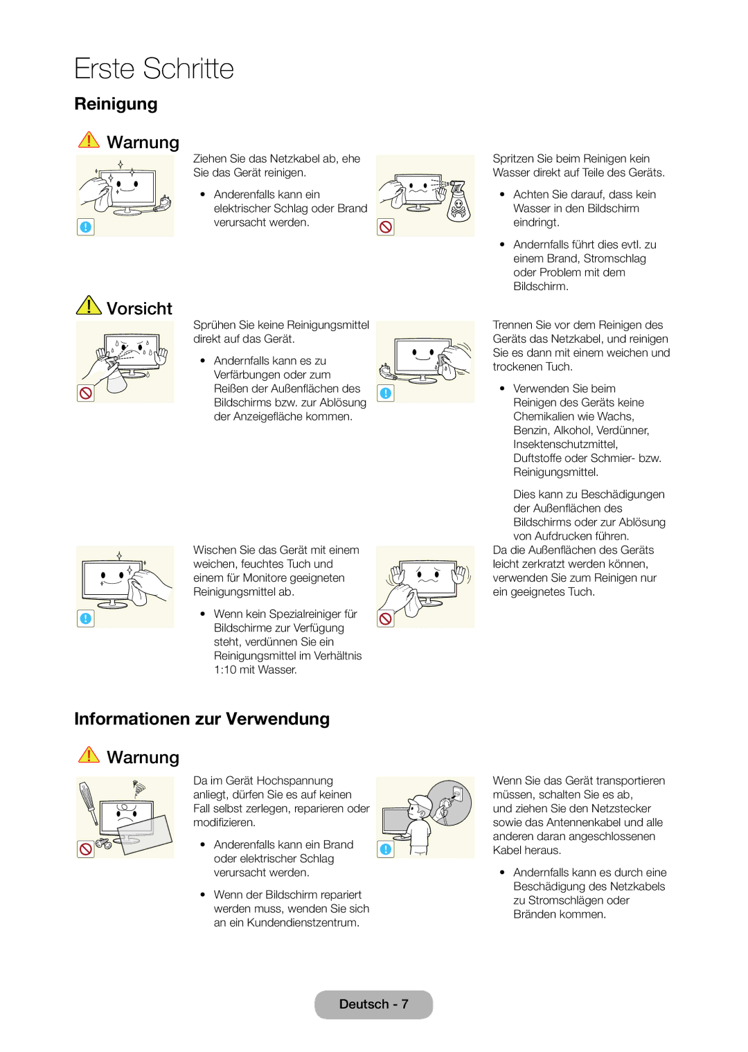 Samsung LT22C350EW/EN, LT23C350EW/EN, LT24C350EW/EN, LT24C370EW/EN, LT27C350EW/EN Reinigung, Informationen zur Verwendung 