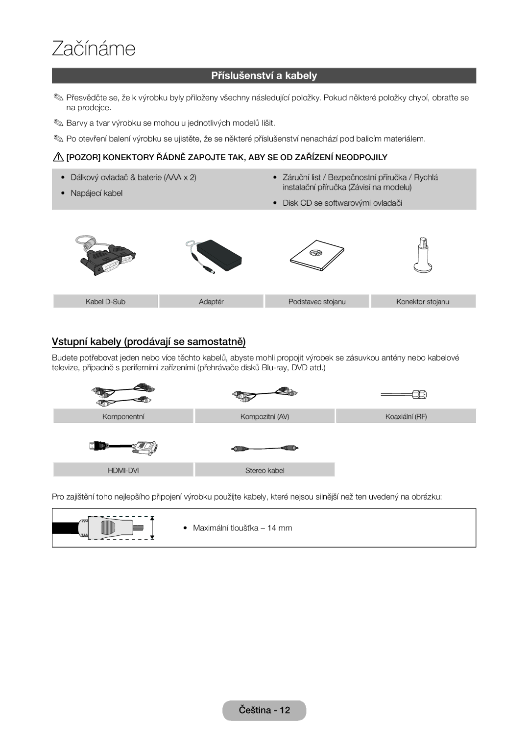 Samsung LT23C350EW/EN, LT22C350EW/EN, LT24C350EW/EN manual Příslušenství a kabely, Vstupní kabely prodávají se samostatně 