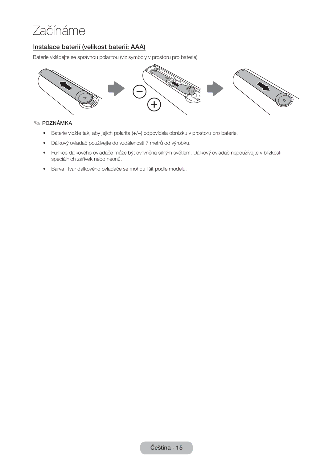 Samsung LT24C370EW/EN, LT23C350EW/EN, LT22C350EW/EN, LT24C350EW/EN manual Instalace baterií velikost baterií AAA, Poznámka 