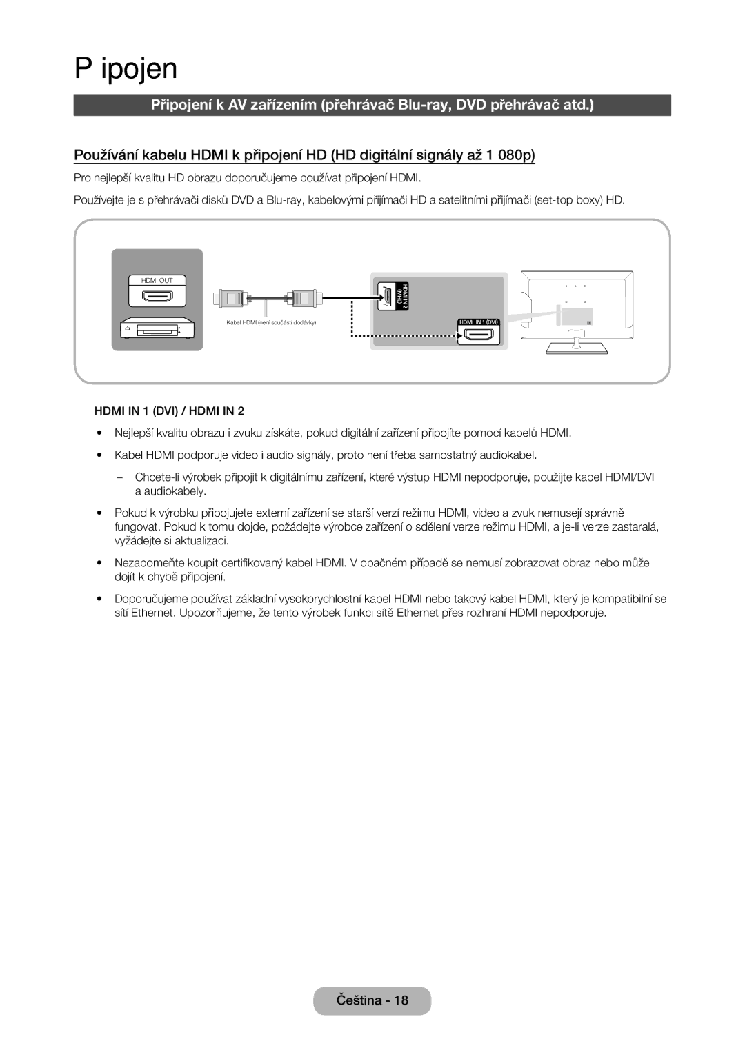 Samsung LT23C350EW/EN, LT22C350EW/EN, LT24C350EW/EN, LT24C370EW/EN, LT27C350EW/EN, LT27C370EW/EN manual Připojení 