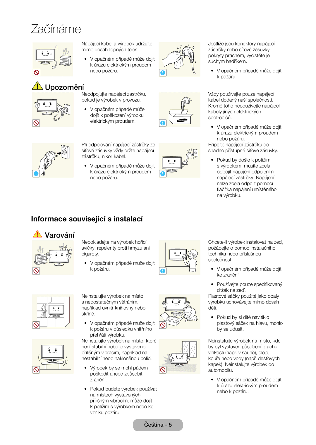 Samsung LT27C370EW/EN, LT23C350EW/EN, LT22C350EW/EN, LT24C350EW/EN manual Upozornění, Informace související s instalací 