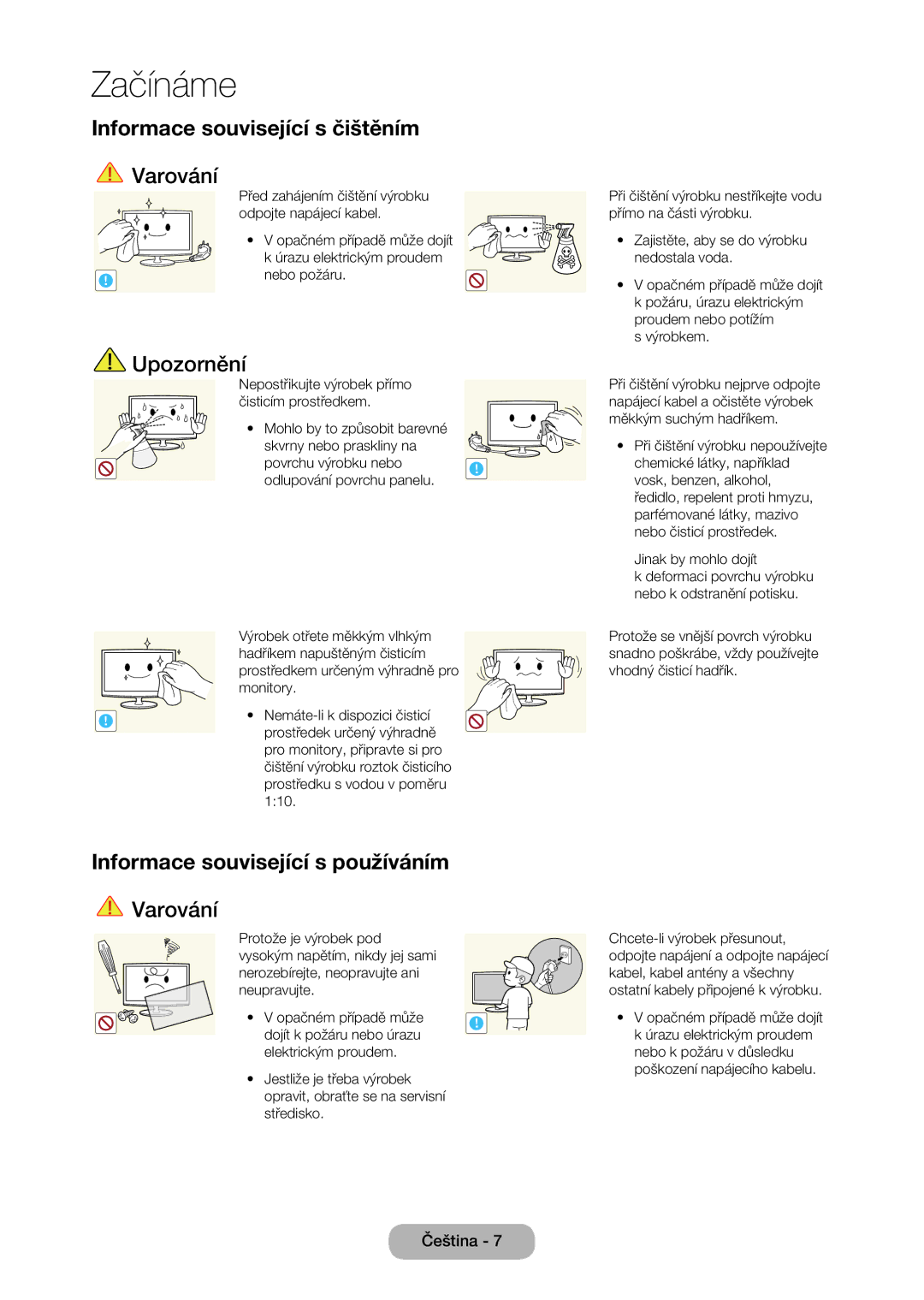 Samsung LT22C350EW/EN, LT23C350EW/EN, LT24C350EW/EN Informace související s čištěním, Informace související s používáním 