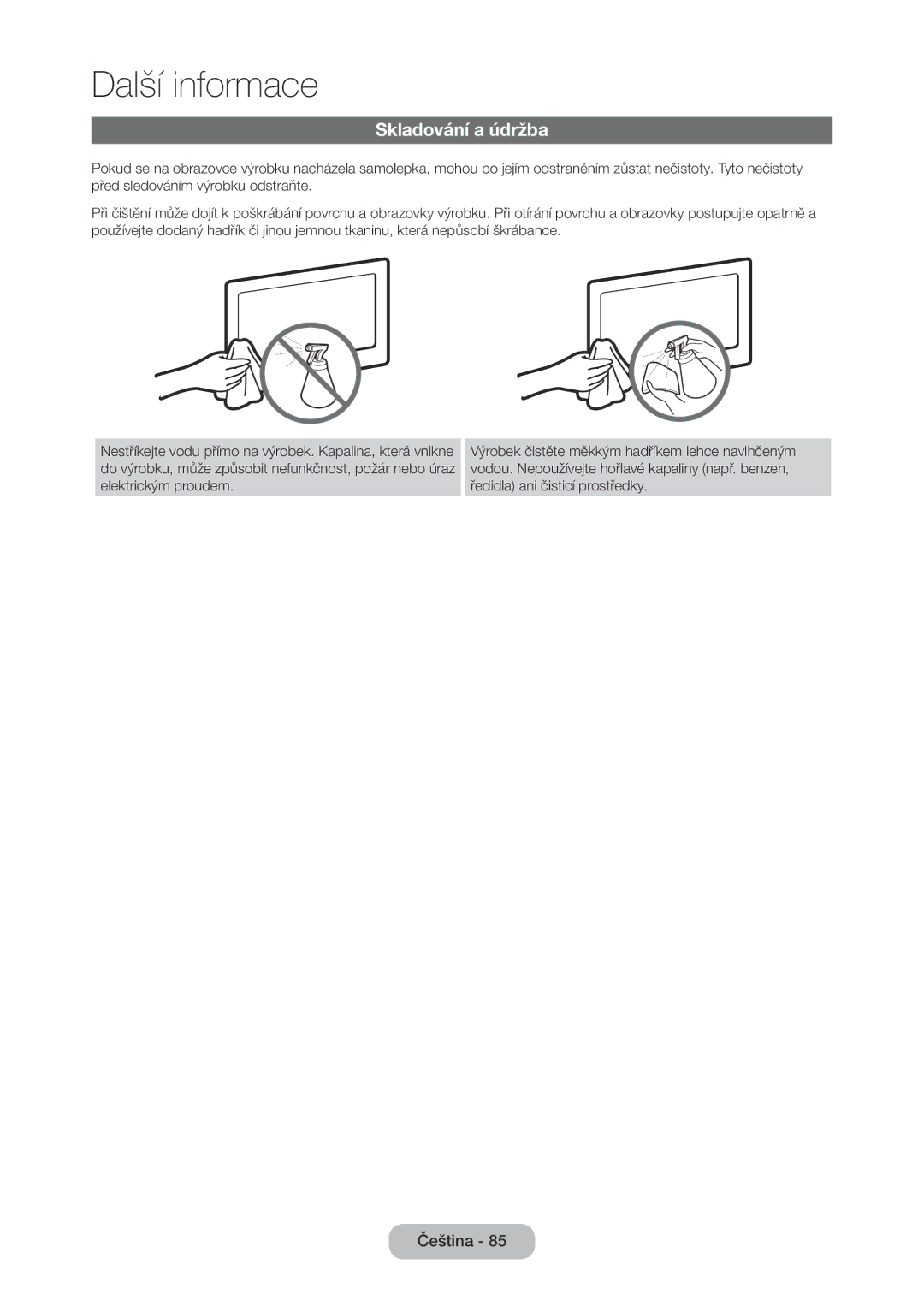 Samsung LT22C350EW/EN, LT23C350EW/EN, LT24C350EW/EN, LT24C370EW/EN, LT27C350EW/EN, LT27C370EW/EN manual Skladování a údržba 