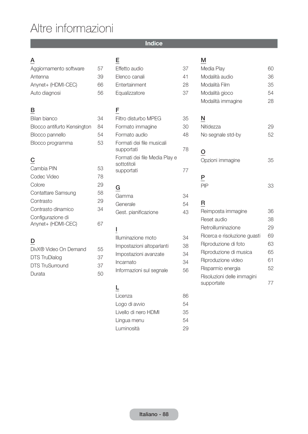 Samsung LT27C350EW/EN, LT23C350EW/EN, LT22C350EW/EN, LT24C350EW/EN, LT27C370EW/EN manual Indice, 35 N 