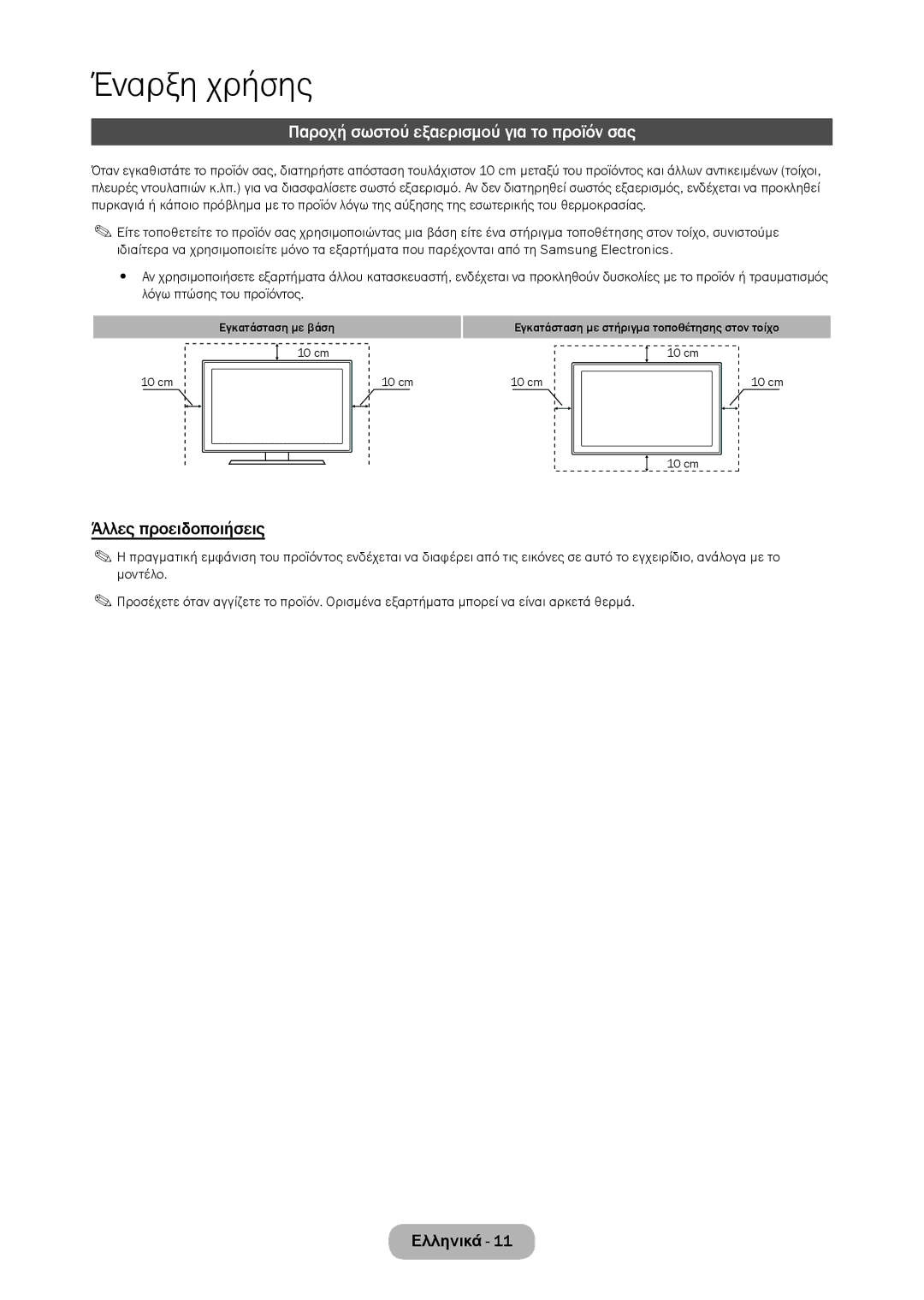 Samsung LT22C350EW/EN, LT23C350EW/EN, LT24C350EW/EN manual Παροχή σωστού εξαερισμού για το προϊόν σας, Άλλες προειδοποιήσεις 