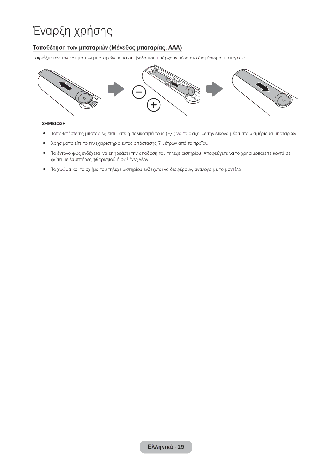 Samsung LT23C350EW/EN, LT22C350EW/EN, LT24C350EW/EN, LT27C350EW/EN Τοποθέτηση των μπαταριών Μέγεθος μπαταρίας AAA, Σημειωση 