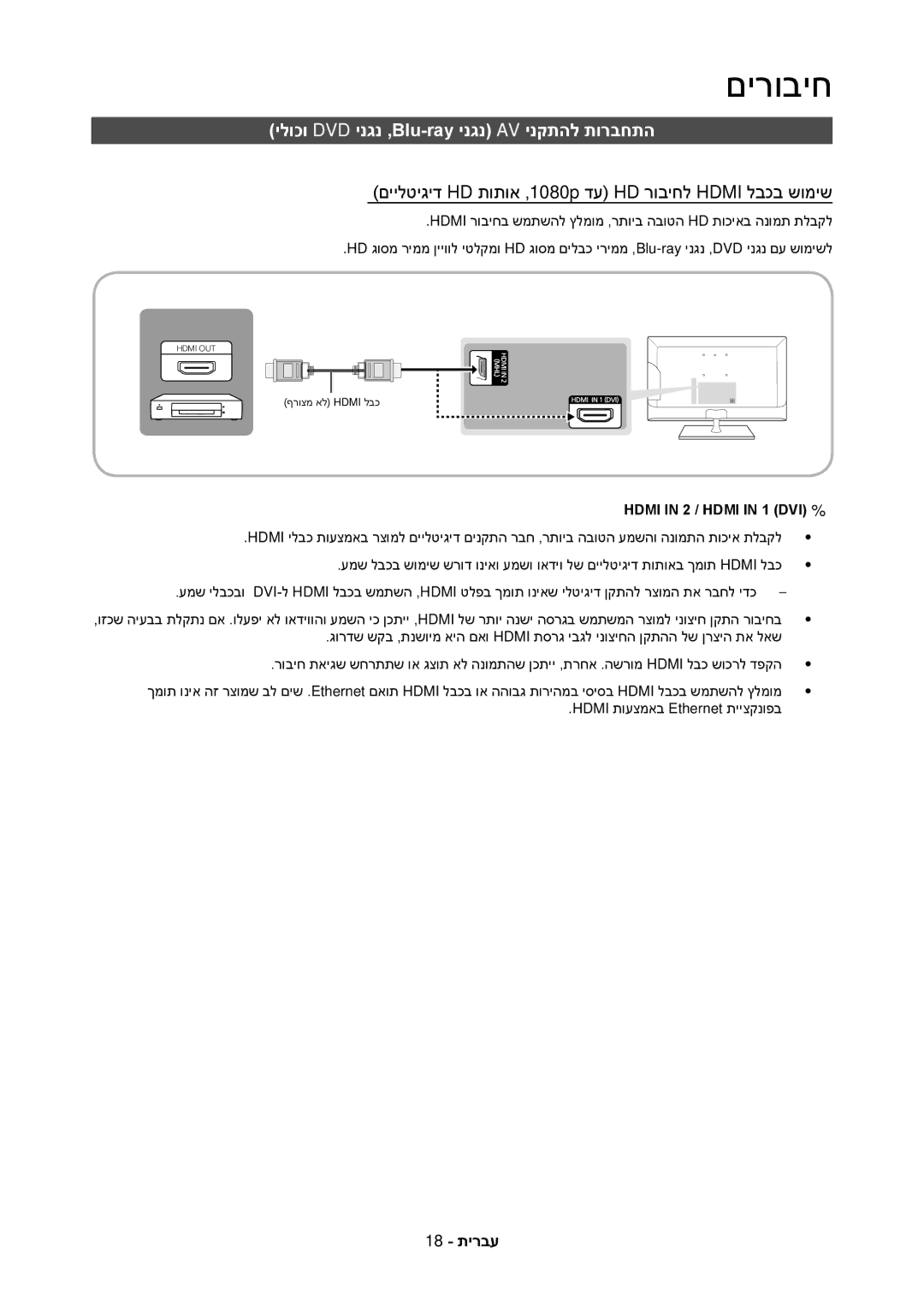 Samsung LT23C350MAQ/CH, LT27C370MA/CH, LT23C350MA/CH manual ילוכו DVD ינגנ ,Blu-ray ינגנ AV ינקתהל תורבחתה 