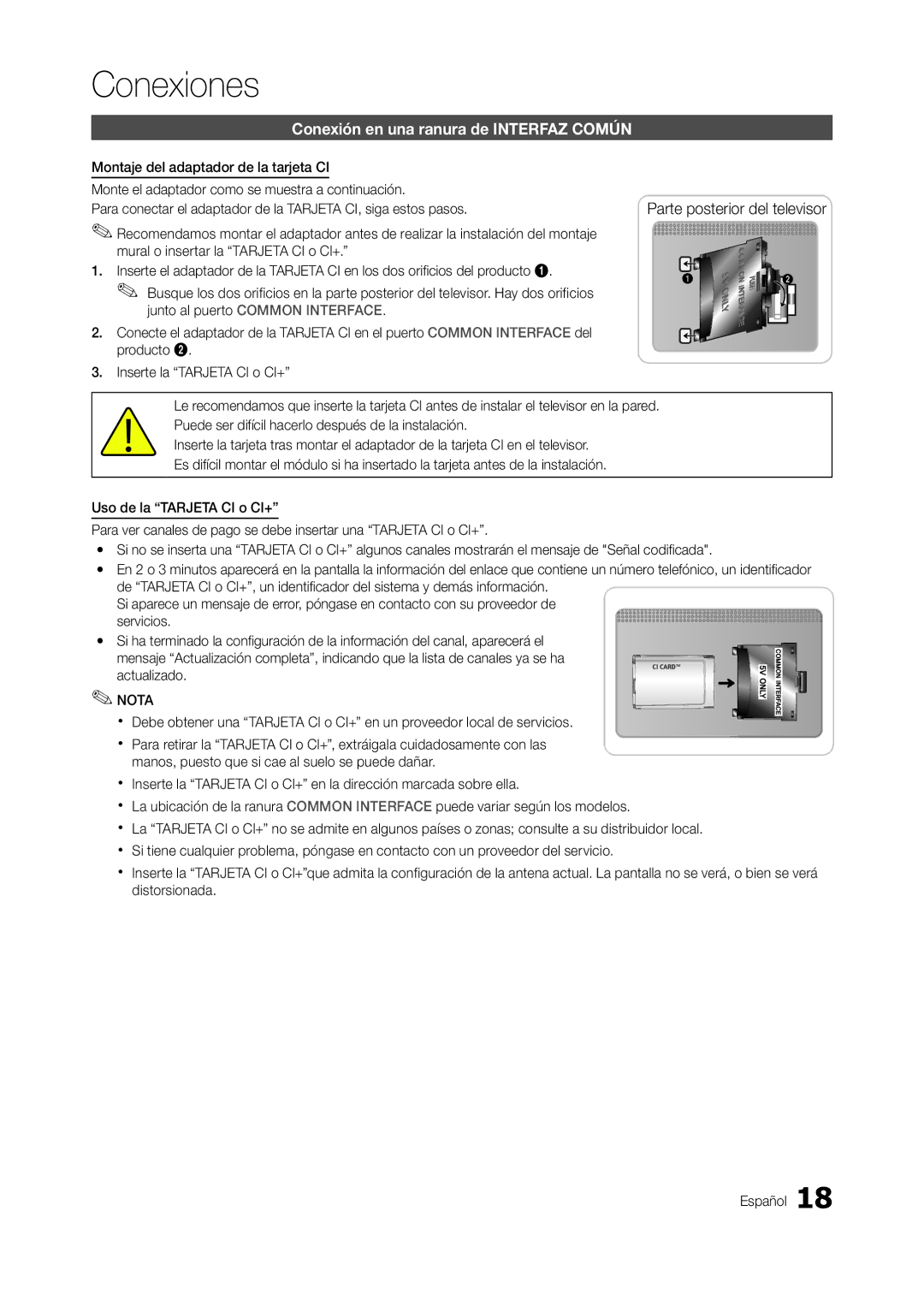 Samsung LT24A350EW/EN, LT23A350EW/EN Conexión en una ranura de Interfaz Común, Parte posterior del televisor, Producto 