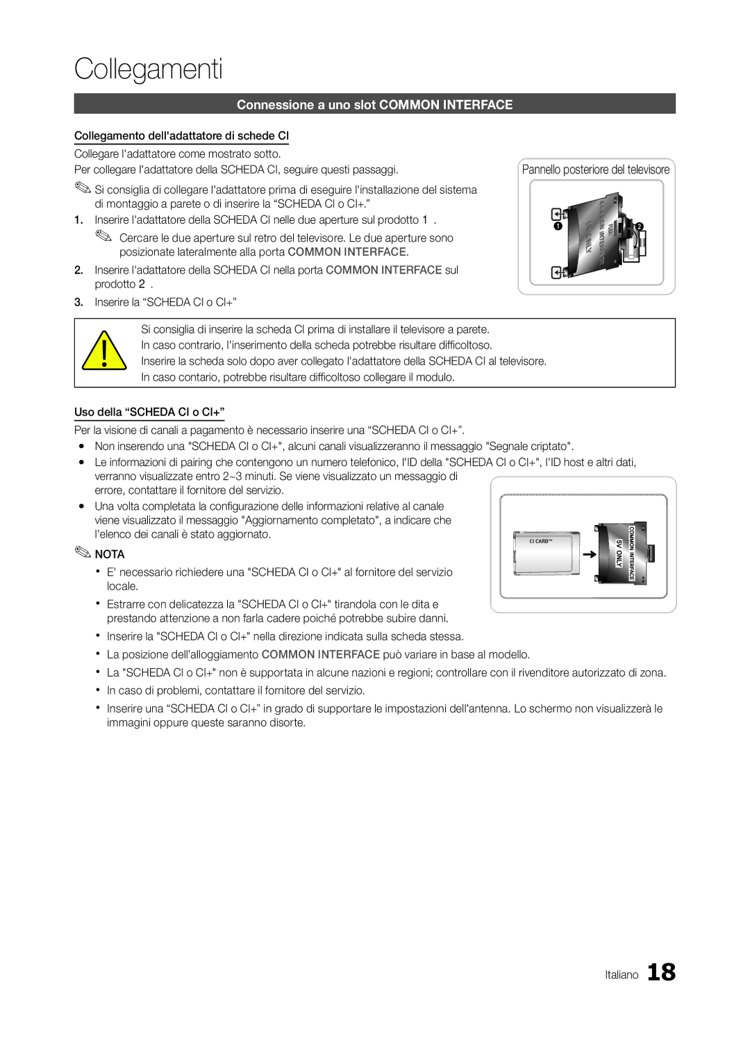 Samsung LT24A350EW/EN, LT23A350EW/EN, LT22A350EW/EN, LT20A350EW/EN manual Connessione a uno slot Common Interface, Nota 