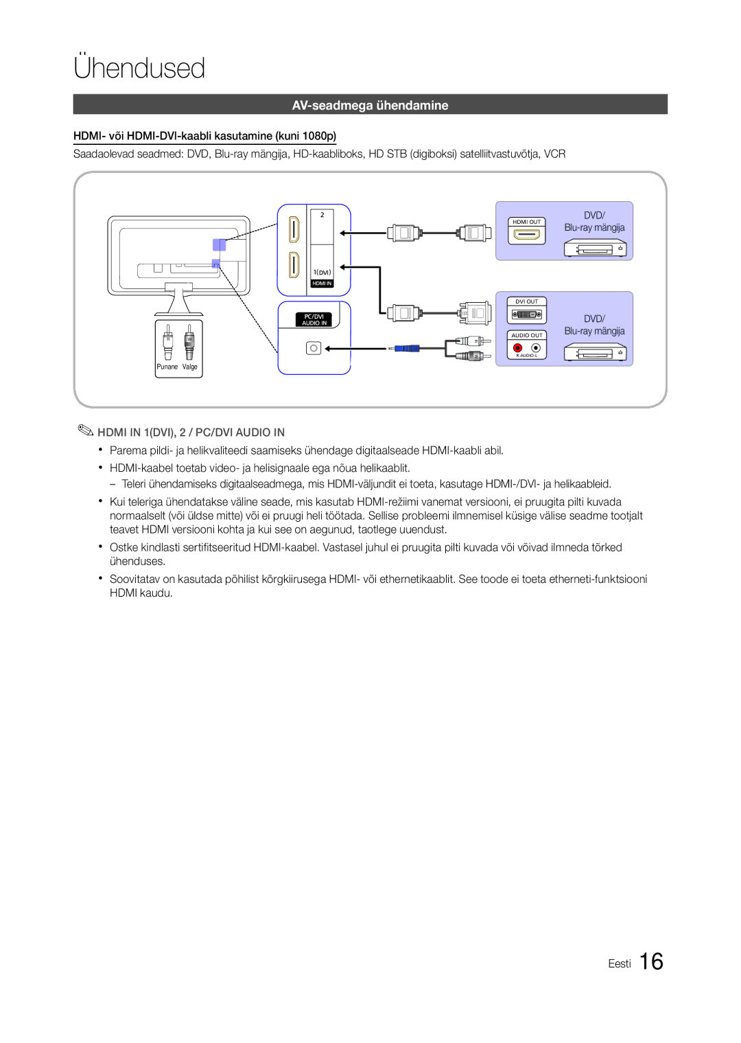 Samsung LT22A550EW/EN, LT24A350EW/EN, LT23A350EW/EN, LT22A350EW/EN, LT23A550EW/EN AV-seadmega ühendamine, Blu-ray mängija 