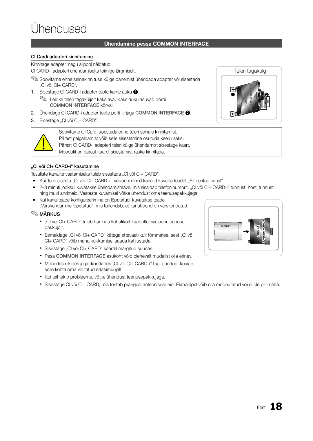 Samsung LT24A350EW/EN, LT23A350EW/EN, LT22A350EW/EN manual Ühendamine pessa Common Interface, Common Interface kõrval 