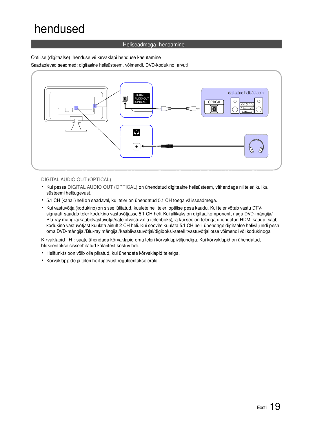 Samsung LT23A350EW/EN, LT24A350EW/EN, LT22A350EW/EN, LT23A550EW/EN manual Heliseadmega ühendamine, Dgitaalne helisüsteem 