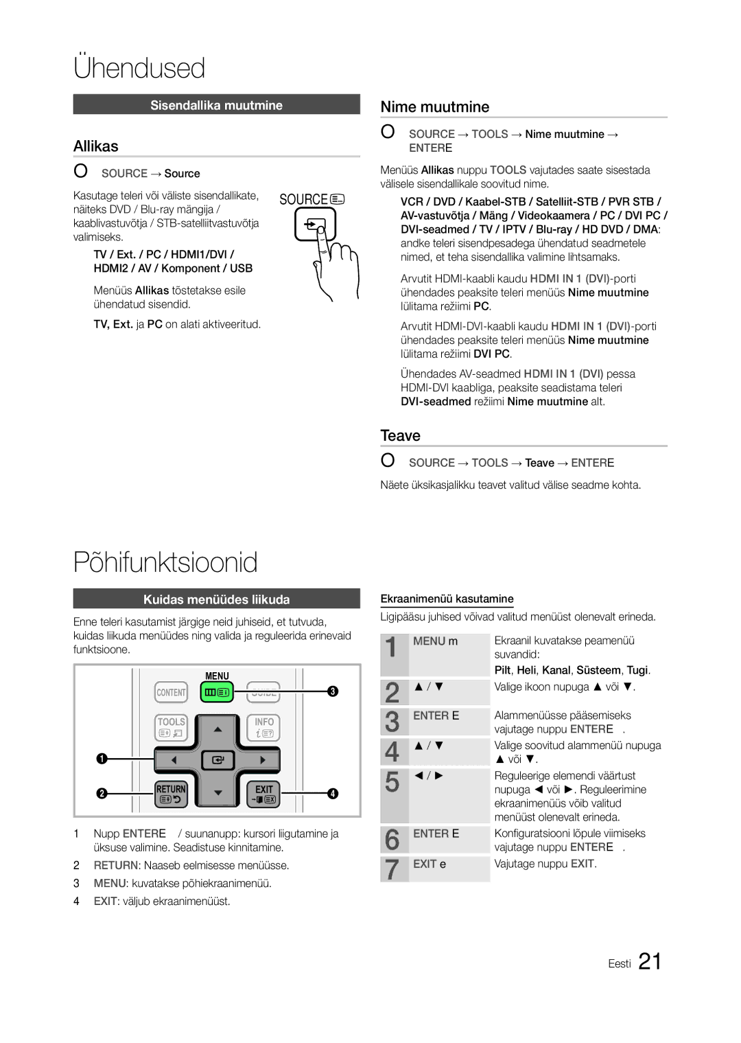 Samsung LT23A550EW/EN, LT24A350EW/EN manual Allikas, Nime muutmine, Teave, Sisendallika muutmine, Kuidas menüüdes liikuda 