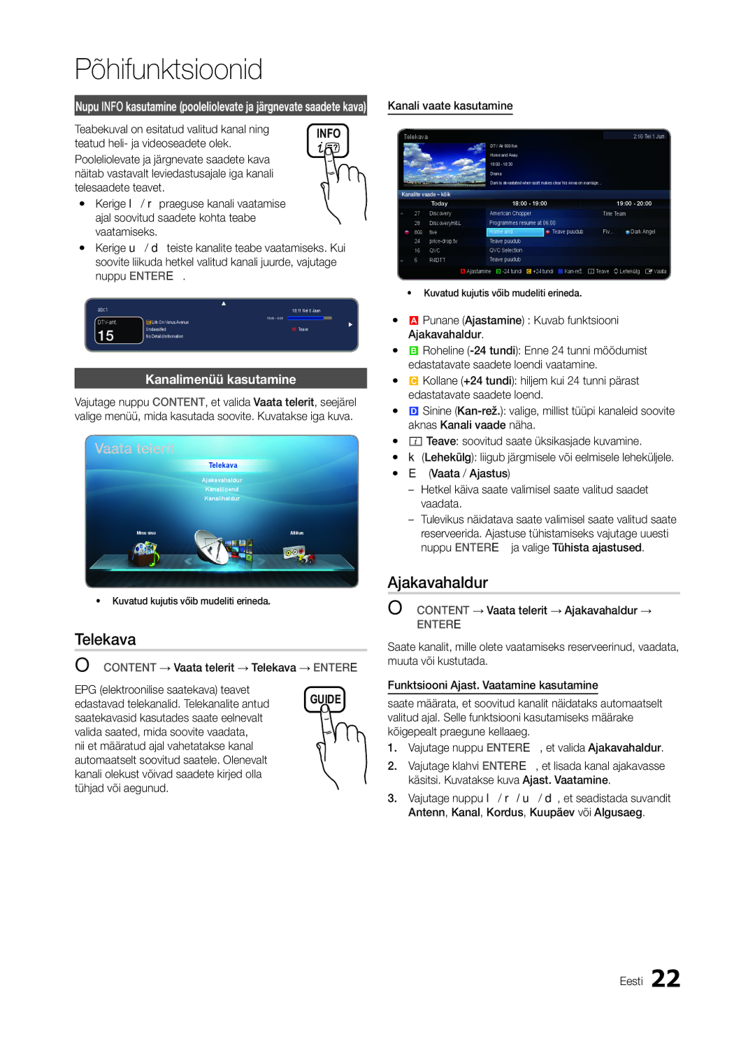 Samsung LT22A550EW/EN, LT24A350EW/EN, LT23A350EW/EN, LT22A350EW/EN manual Telekava, Ajakavahaldur, Kanalimenüü kasutamine 